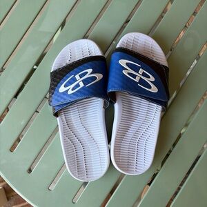Blue and White Kids Slide Sandals with Padded Strap
